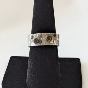 Artisan Handcrafted Sterling Silver Ring with Gold and Copper accents Size 8